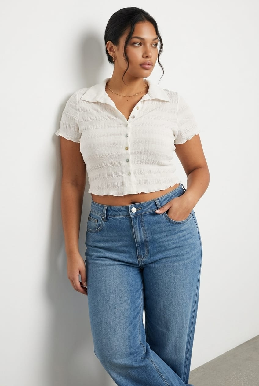 White Short Sleeve Button Top for YouandAll Fashion