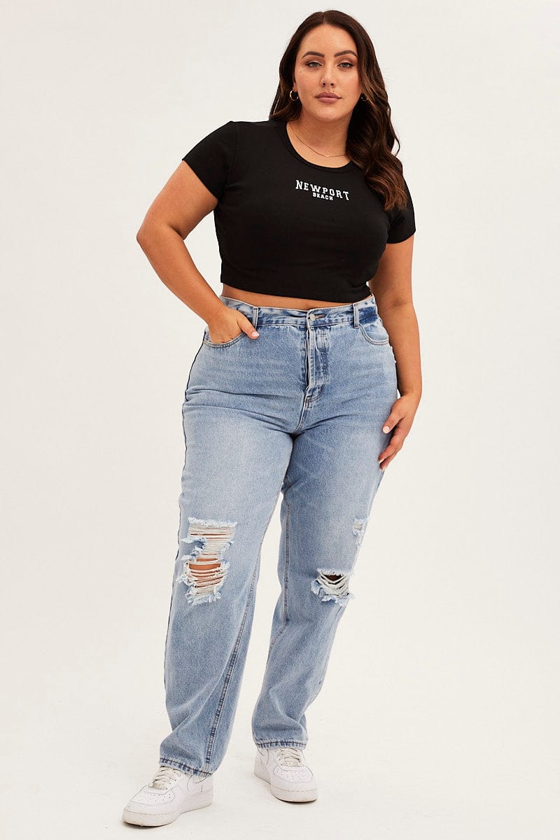 Black Crew Neck Short Sleeve Crop T-Shirt for YouandAll Fashion