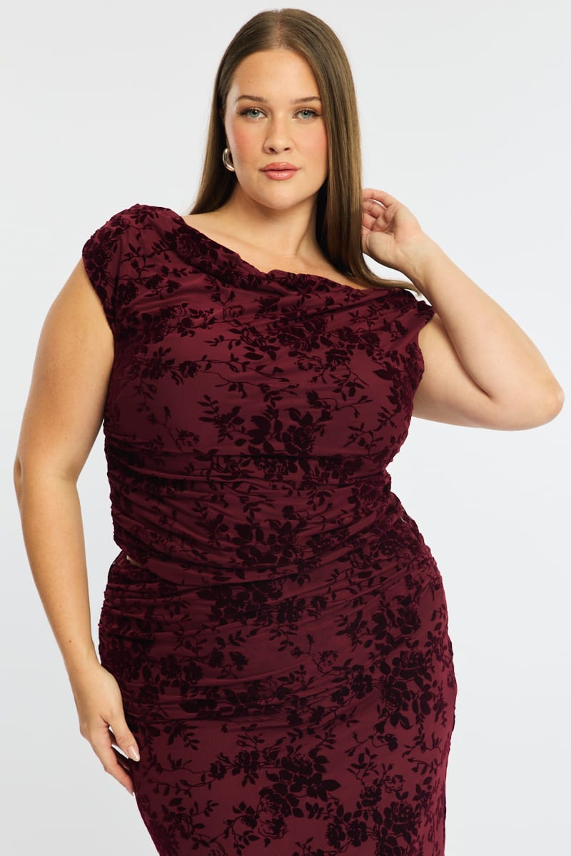 Red Floral Off Shoulder Top Sleeveless Mesh for YouandAll Fashion