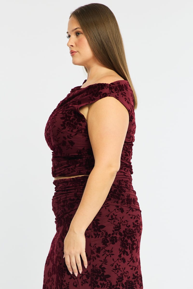 Red Floral Off Shoulder Top Sleeveless Mesh for YouandAll Fashion