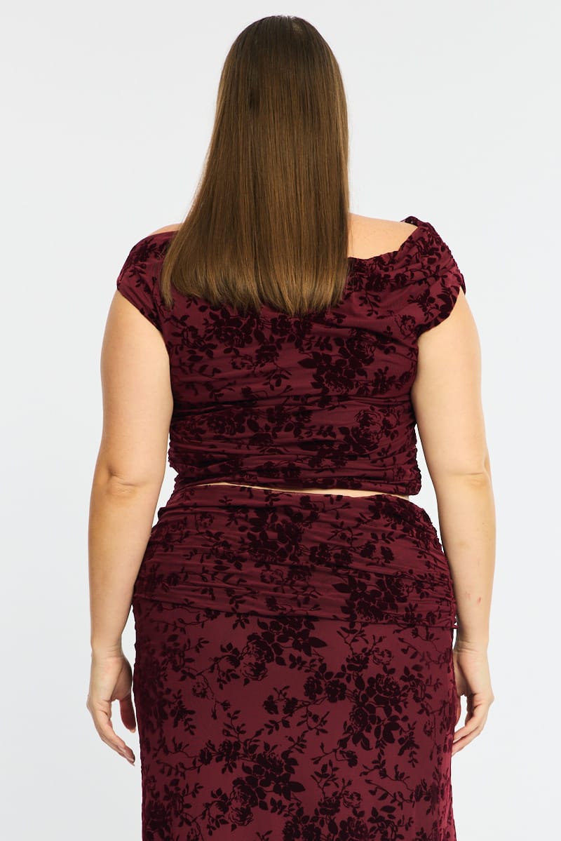 Red Floral Off Shoulder Top Sleeveless Mesh for YouandAll Fashion