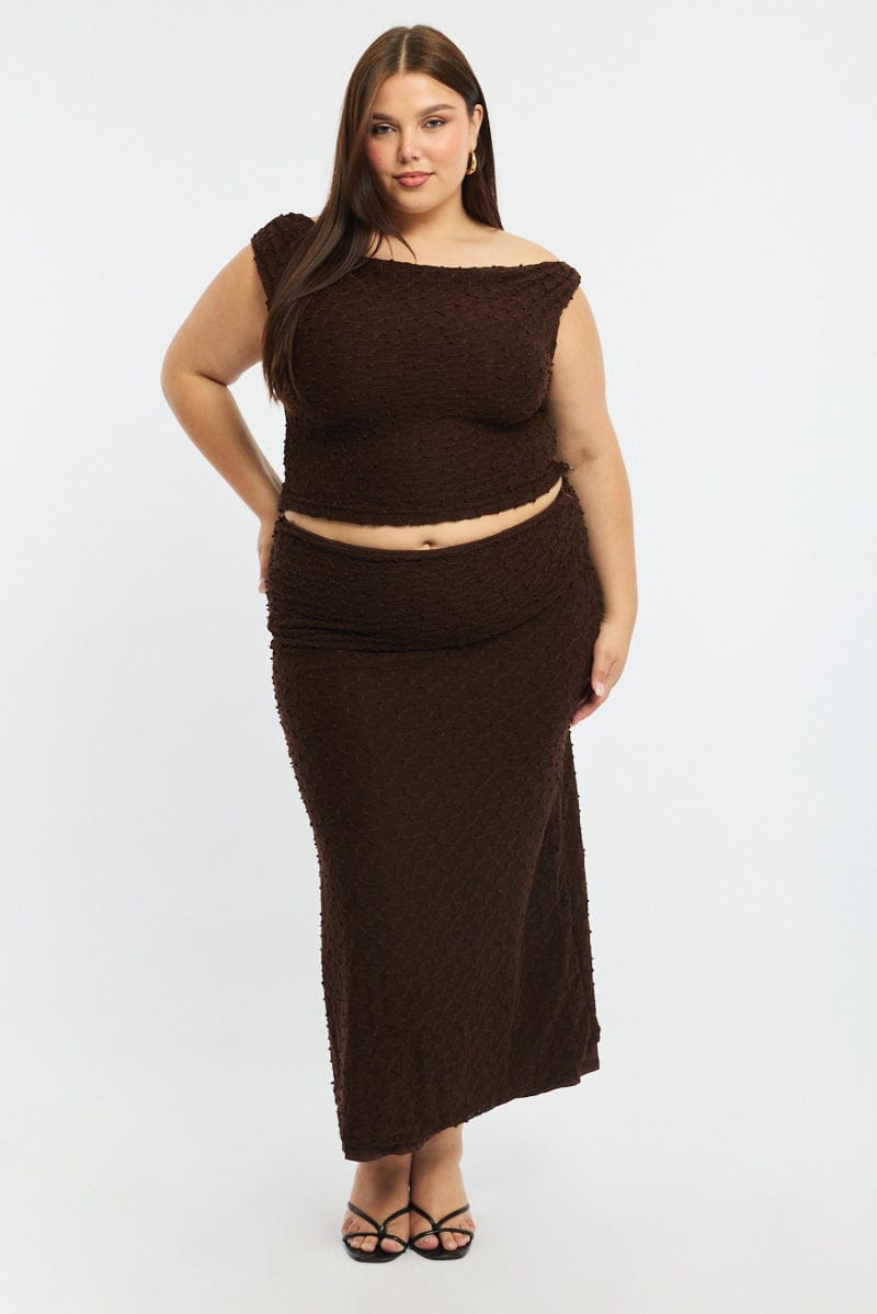 Brown Asymmetric Top Sleeveless One Shoulder Textured for YouandAll Fashion