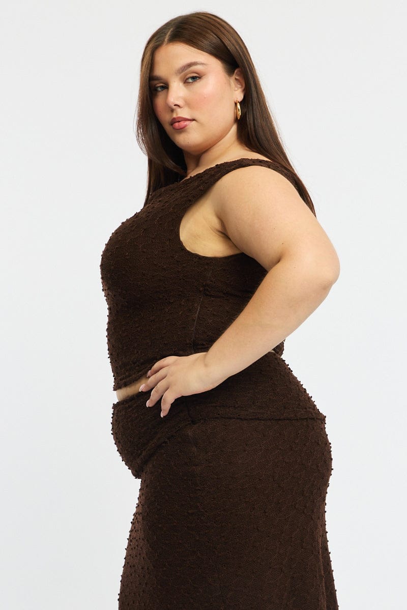 Brown Asymmetric Top Sleeveless One Shoulder Textured for YouandAll Fashion