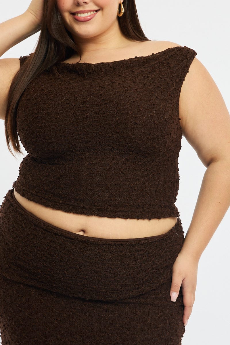 Brown Asymmetric Top Sleeveless One Shoulder Textured for YouandAll Fashion