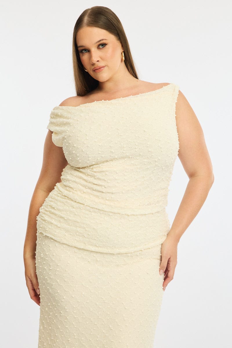 White Asymmetric Top Sleeveless One Shoulder Textured for YouandAll Fashion