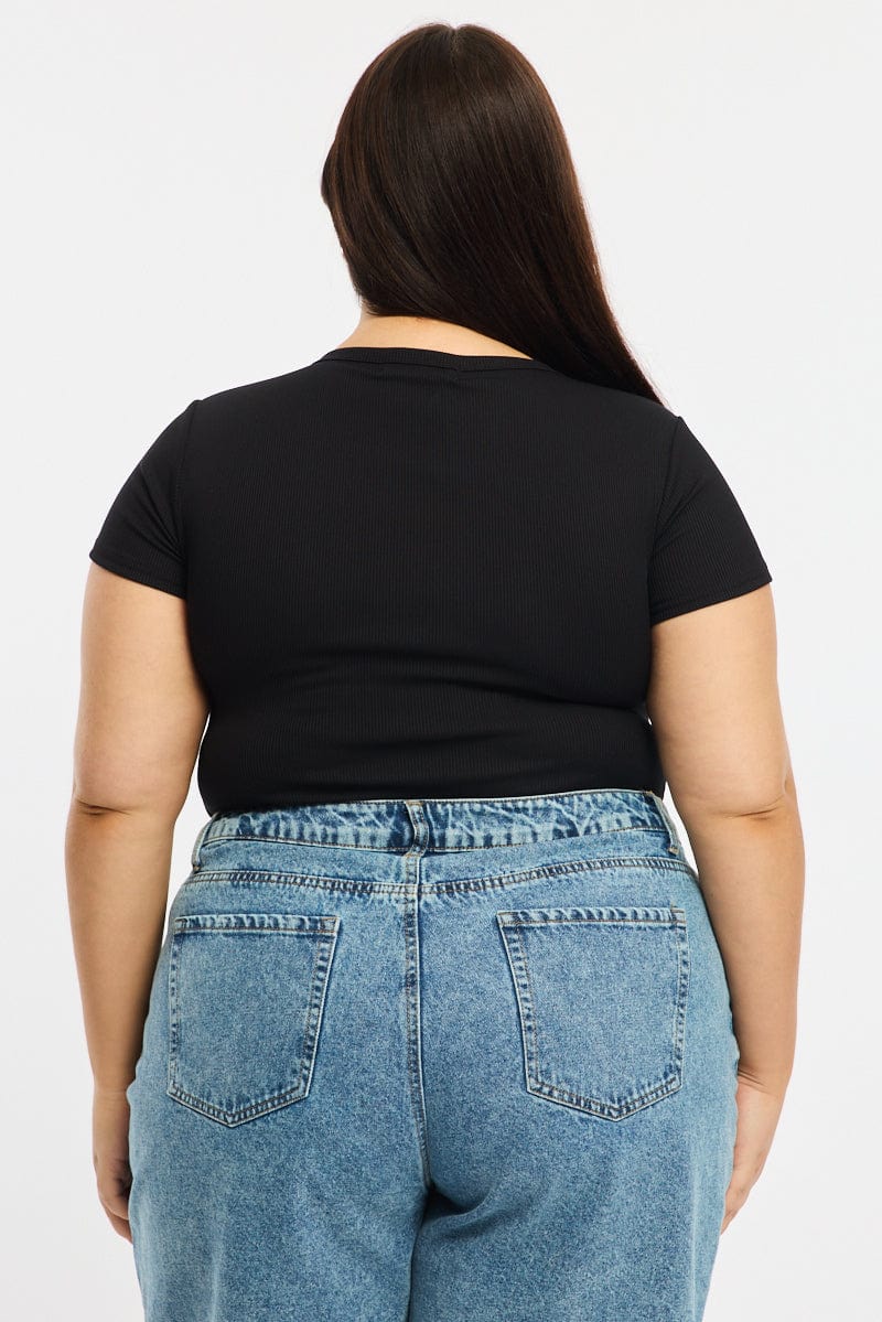 Black Bodysuit Short Sleeve Ribbed Button Front for YouandAll Fashion