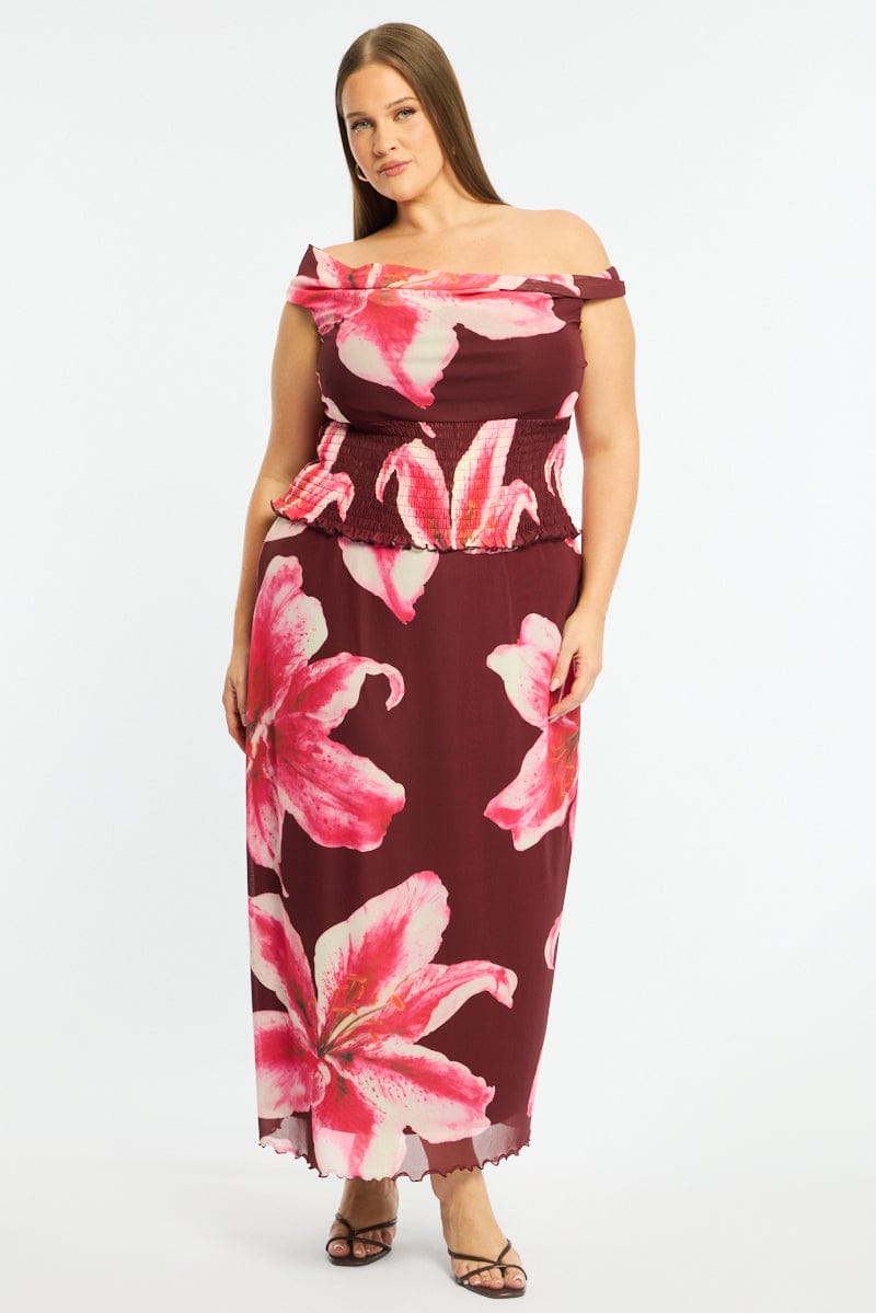 Red Floral Asymmetrical Top Sleeveless Mesh for YouandAll Fashion