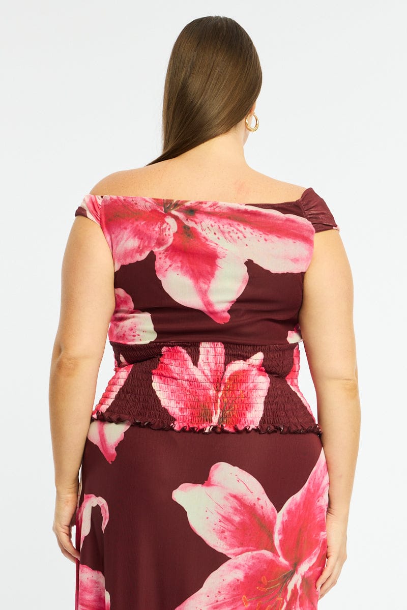Red Floral Asymmetrical Top Sleeveless Mesh for YouandAll Fashion