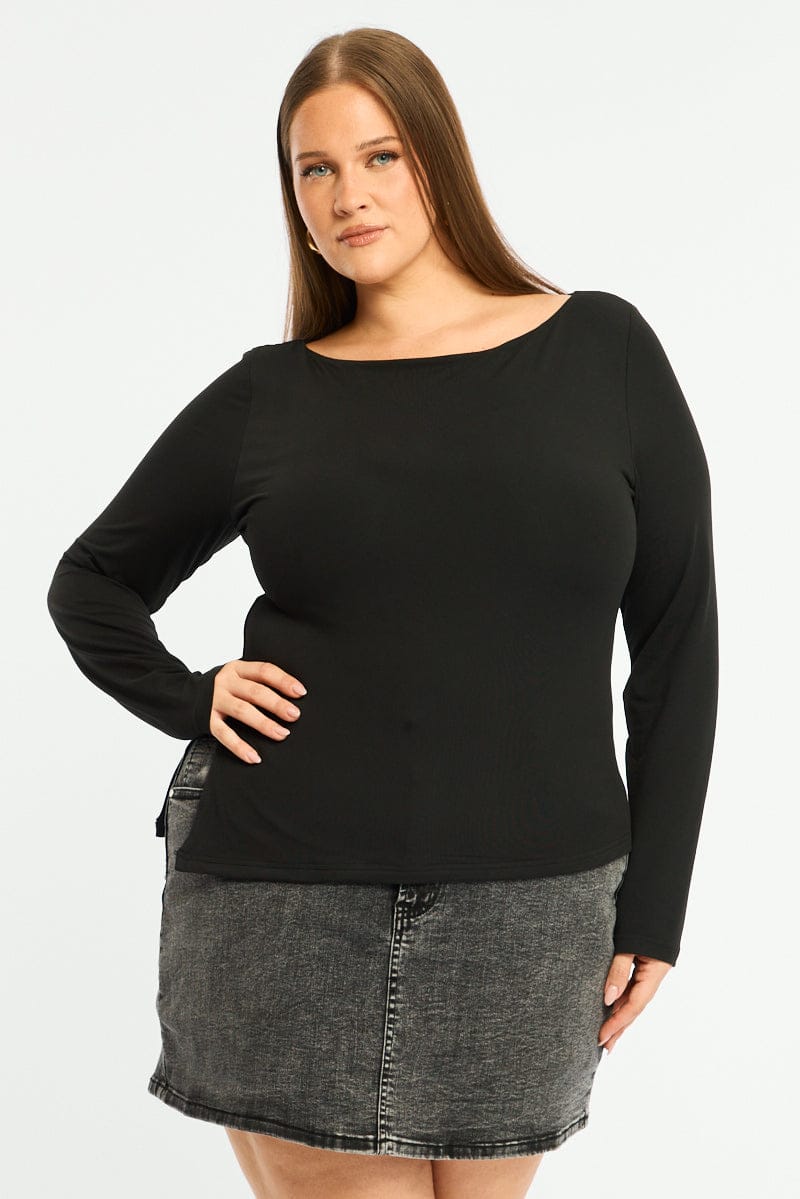 Black Asymmetrical Top Long Sleeve for YouandAll Fashion