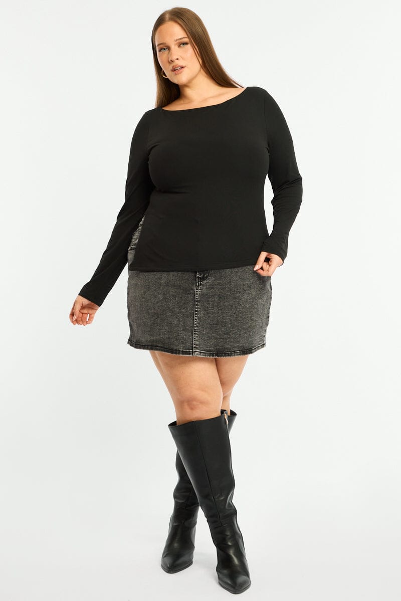 Black Asymmetrical Top Long Sleeve for YouandAll Fashion