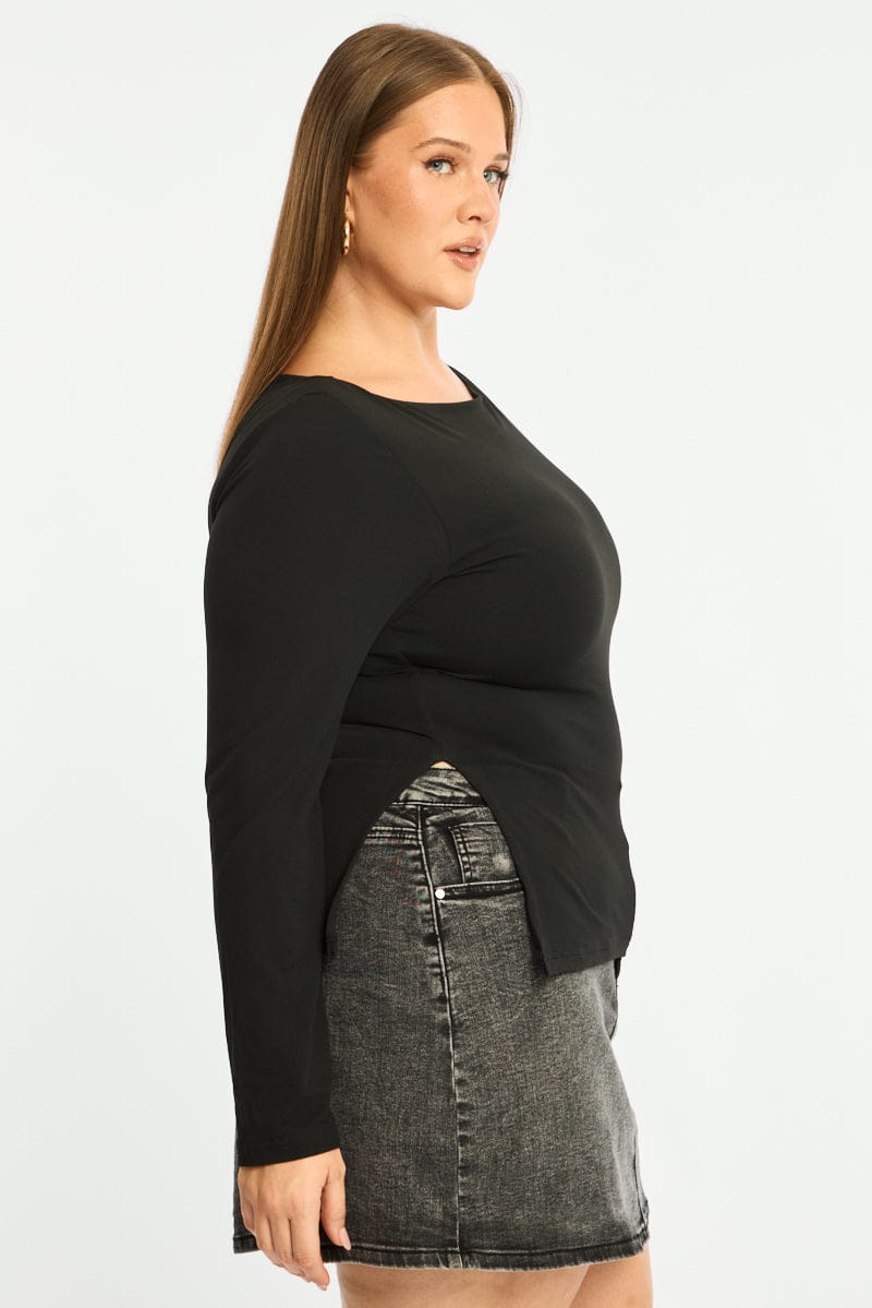 Black Asymmetrical Top Long Sleeve for YouandAll Fashion