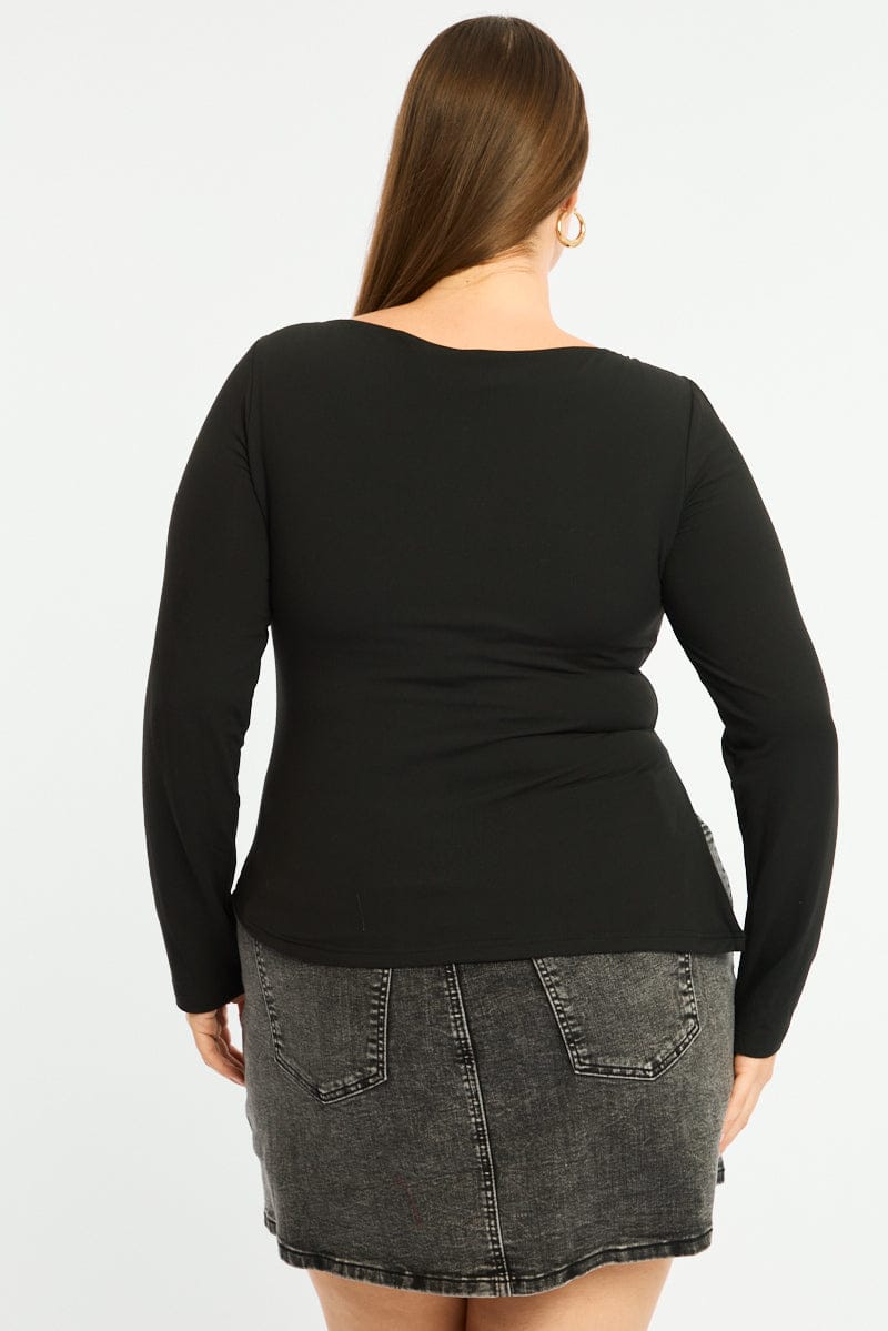 Black Asymmetrical Top Long Sleeve for YouandAll Fashion