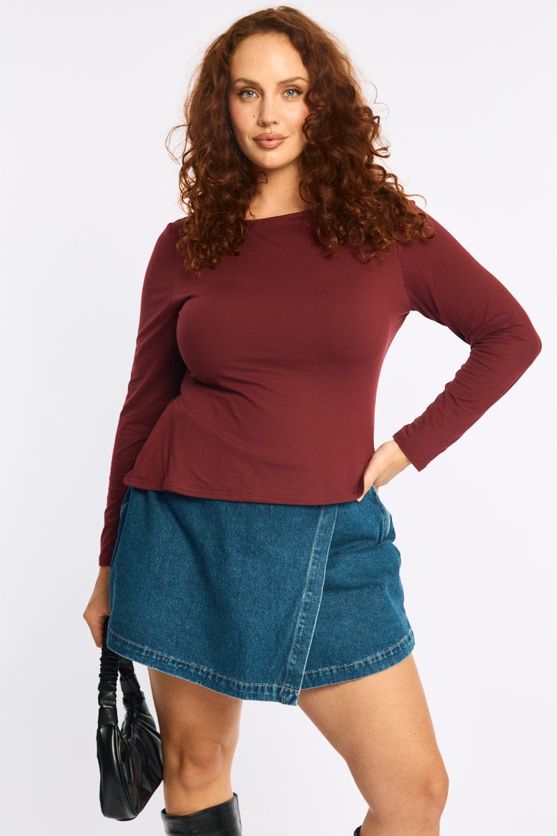Red Asymmetrical Top Long Sleeve for YouandAll Fashion