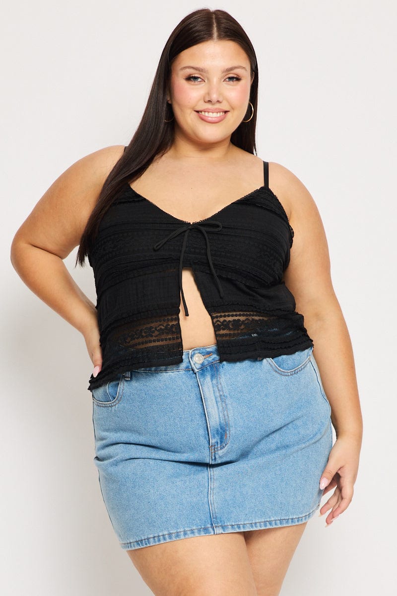 Black Lace Cami Top Open Front for YouandAll Fashion