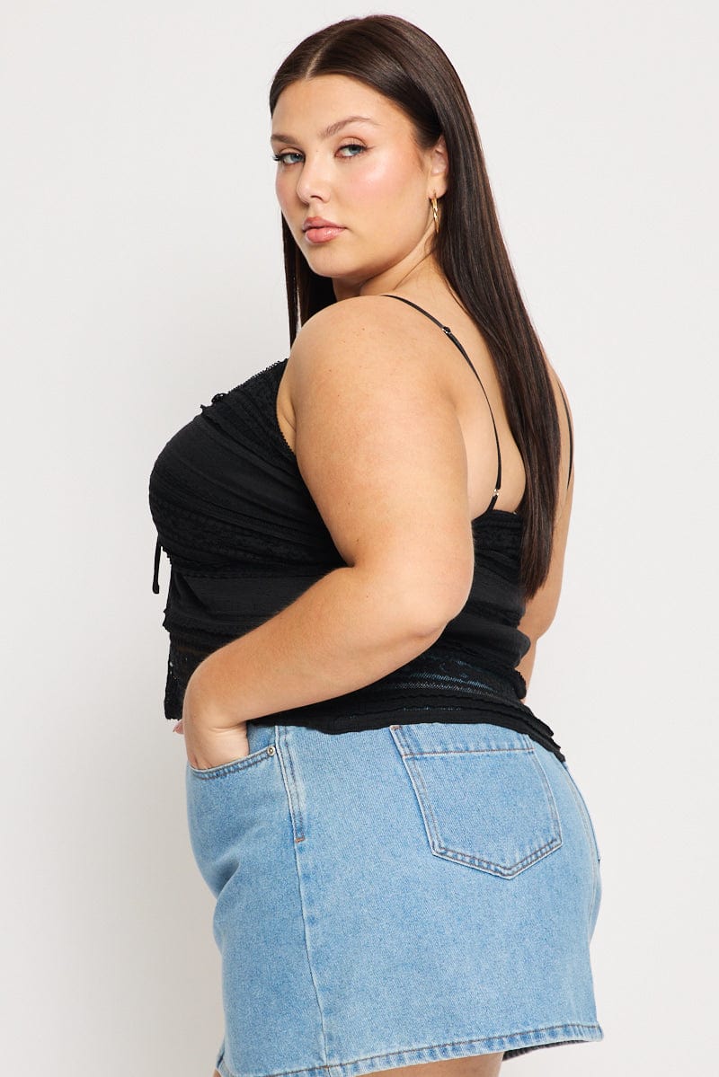 Black Lace Cami Top Open Front for YouandAll Fashion