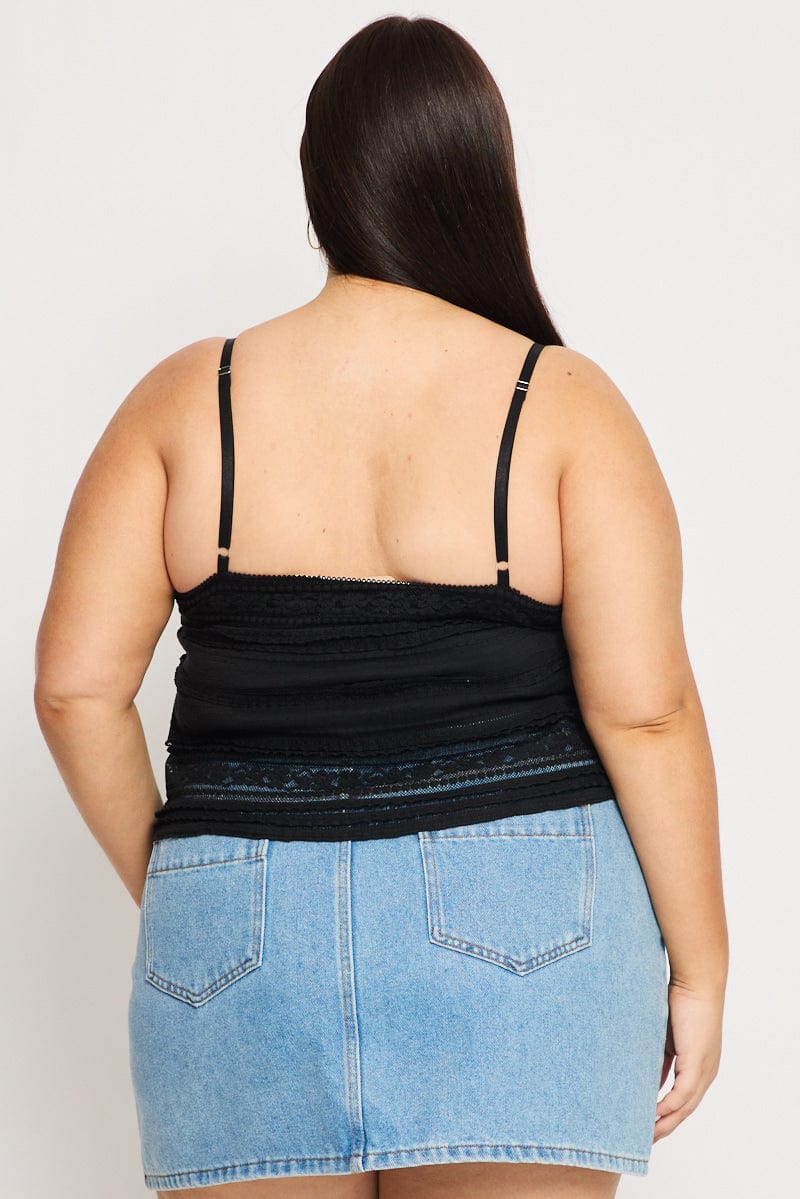 Black Lace Cami Top Open Front for YouandAll Fashion