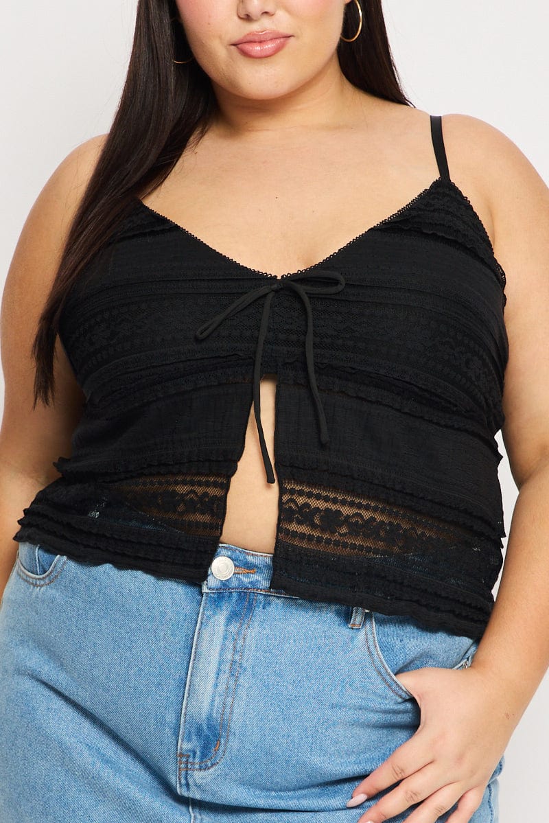 Black Lace Cami Top Open Front for YouandAll Fashion