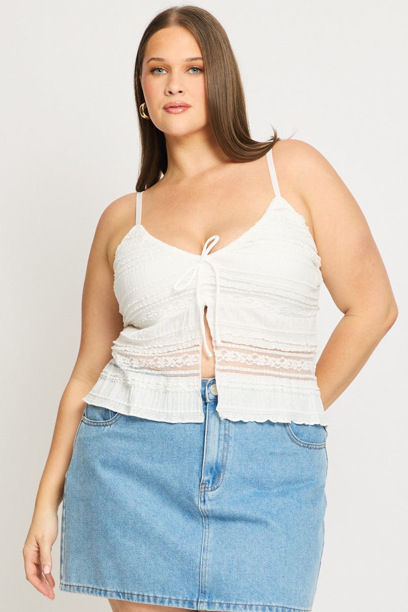 White Lace Cami Top Open Front for YouandAll Fashion