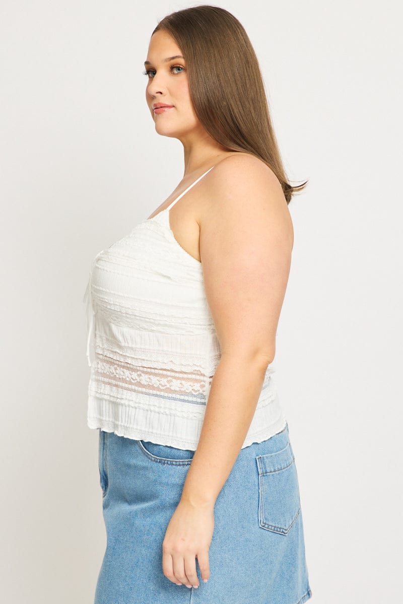 White Lace Cami Top Open Front for YouandAll Fashion
