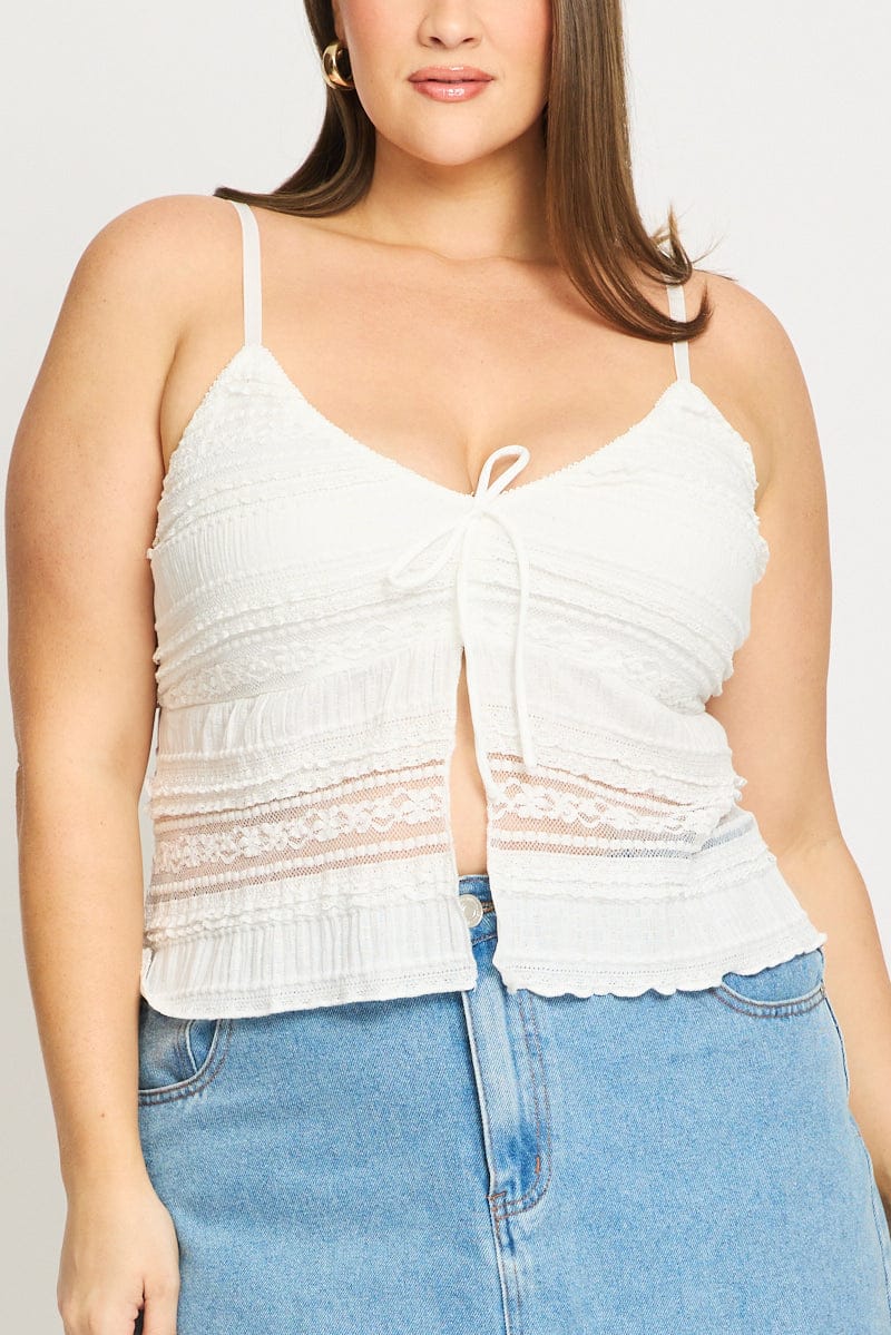 White Lace Cami Top Open Front for YouandAll Fashion