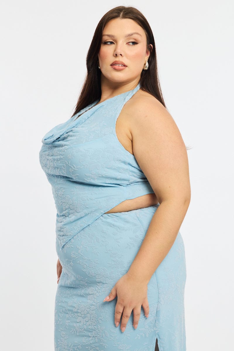 Blue Mesh Halter Top Sleeveless Scarf Hem for YouandAll Fashion