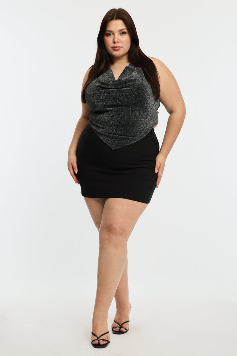 Metallic Mesh Halter Top Sleeveless Scarf Hem for YouandAll Fashion