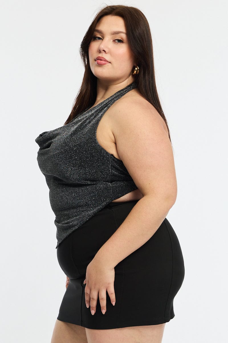 Metallic Mesh Halter Top Sleeveless Scarf Hem for YouandAll Fashion