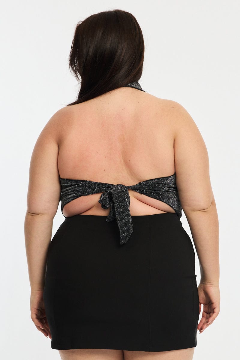 Metallic Mesh Halter Top Sleeveless Scarf Hem for YouandAll Fashion