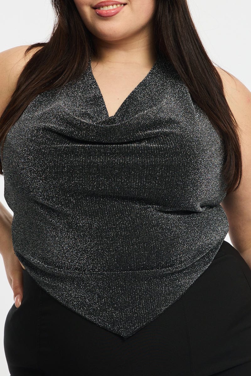 Metallic Mesh Halter Top Sleeveless Scarf Hem for YouandAll Fashion