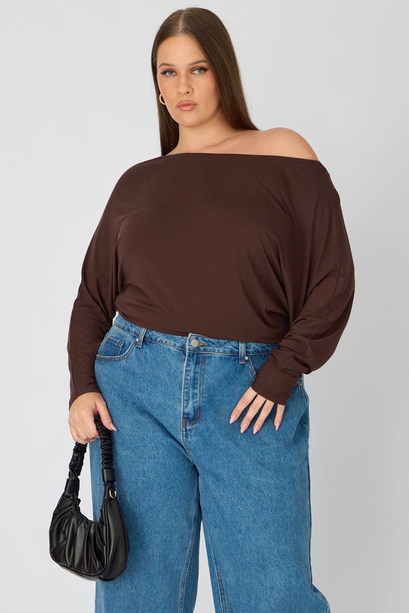 Brown Batwing Top Long Sleeve for YouandAll Fashion