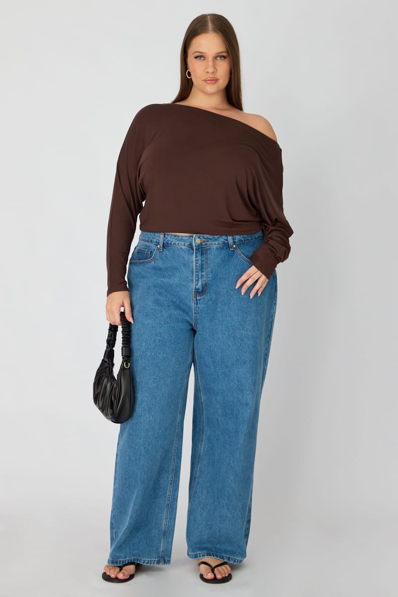 Brown Batwing Top Long Sleeve for YouandAll Fashion