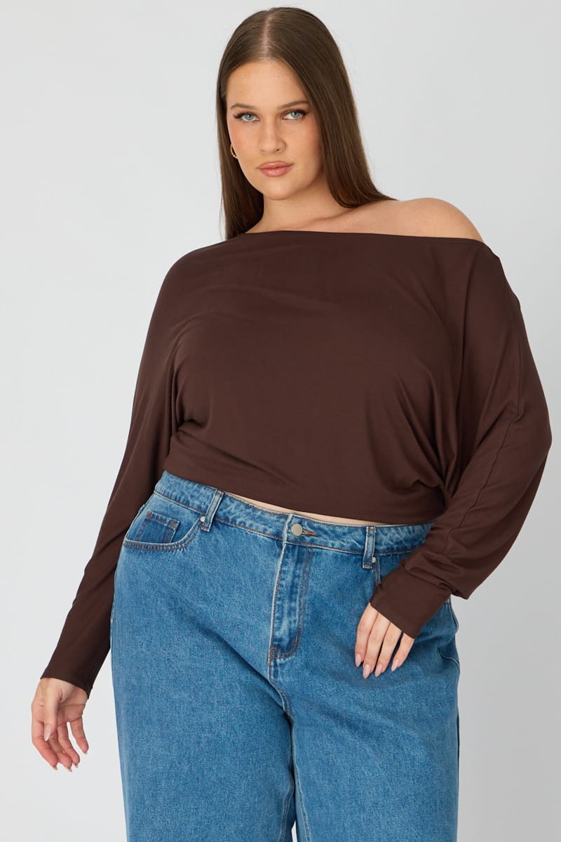 Brown Batwing Top Long Sleeve for YouandAll Fashion
