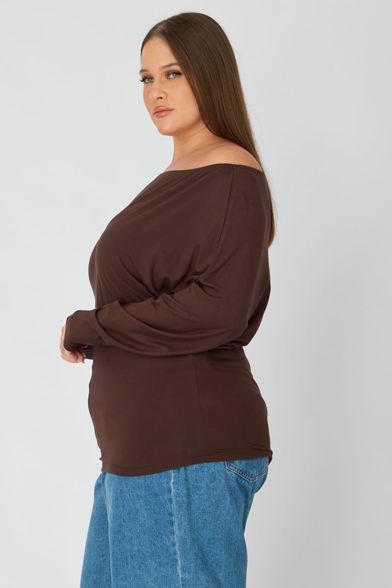 Brown Batwing Top Long Sleeve for YouandAll Fashion