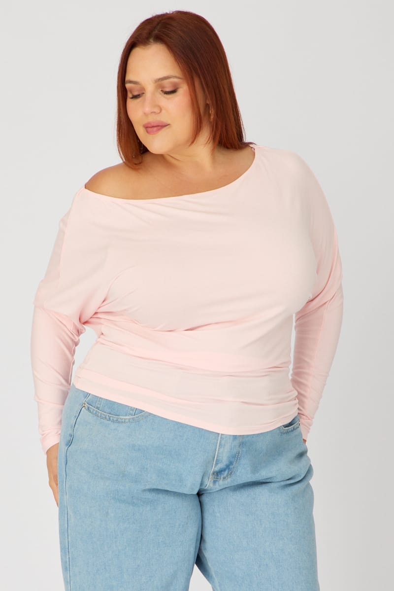 Pink Batwing Top Long Sleeve for YouandAll Fashion