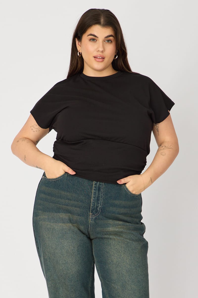 Black Boat Neck Short Sleeve Top for YouandAll Fashion
