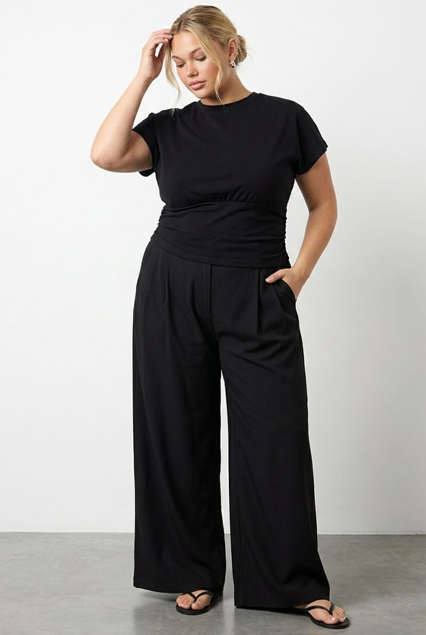 Black Boat Neck Short Sleeve Top for YouandAll Fashion