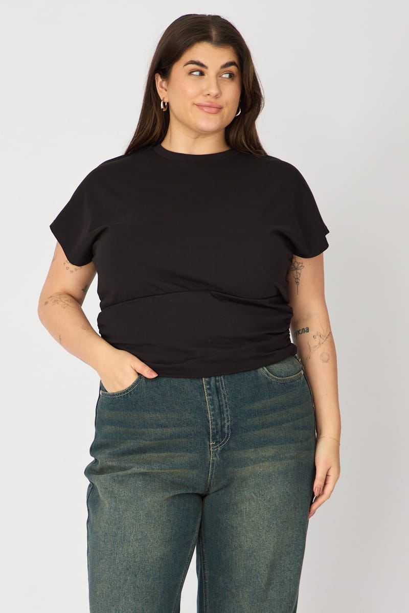 Black Boat Neck Short Sleeve Top for YouandAll Fashion