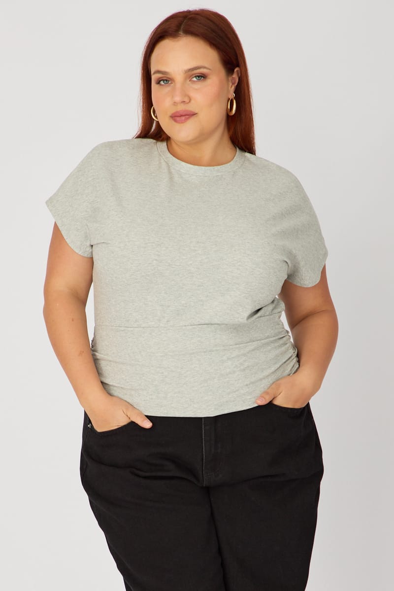 Grey Boat Neck Short Sleeve Top for YouandAll Fashion