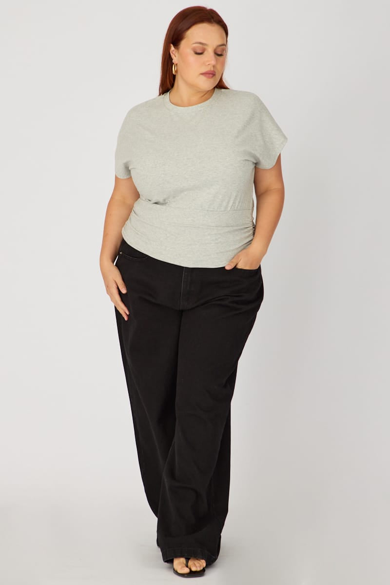 Grey Boat Neck Short Sleeve Top for YouandAll Fashion