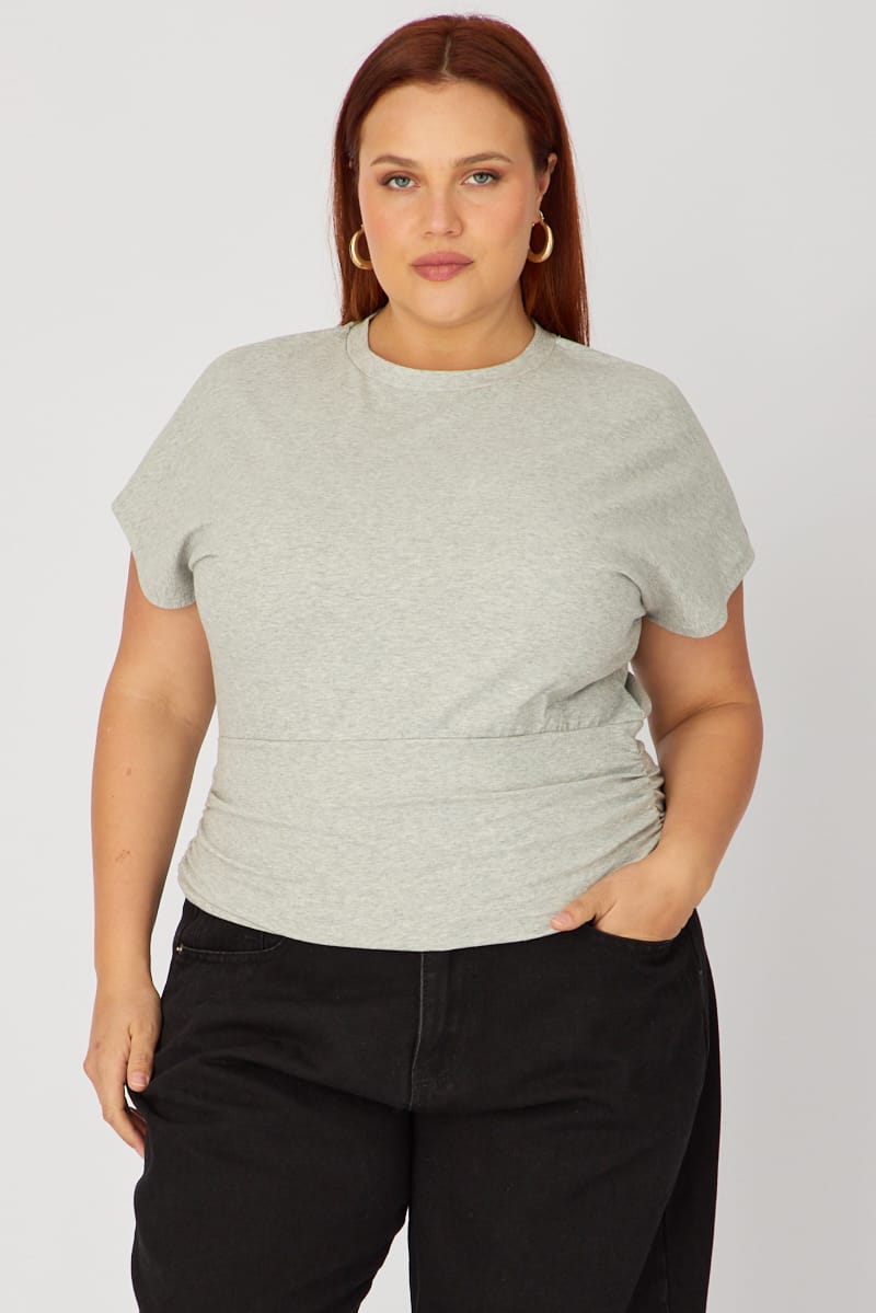 Grey Boat Neck Short Sleeve Top for YouandAll Fashion