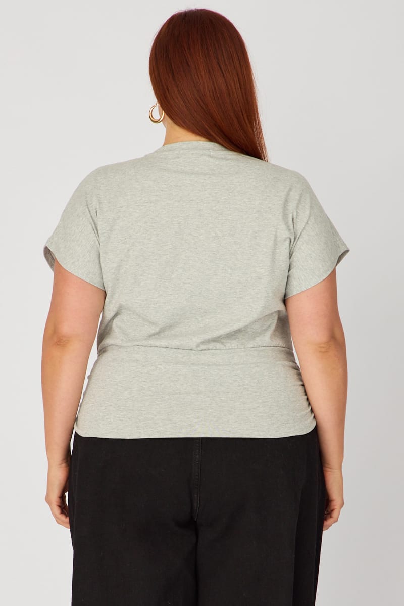 Grey Crew Neck Short Sleeve Top for YouandAll Fashion