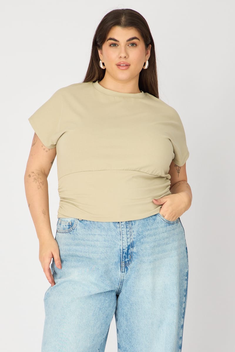 Green Boat Neck Short Sleeve Top for YouandAll Fashion