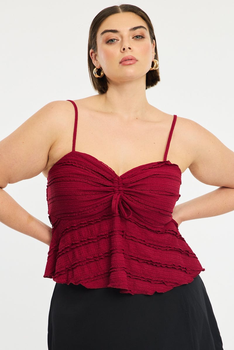 Red Texture Cami Top Lace for YouandAll Fashion
