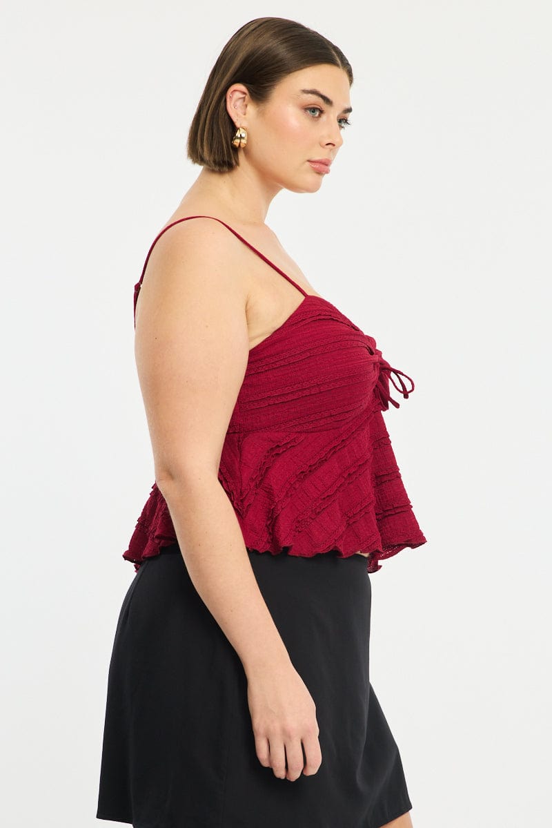 Red Texture Cami Top Lace for YouandAll Fashion