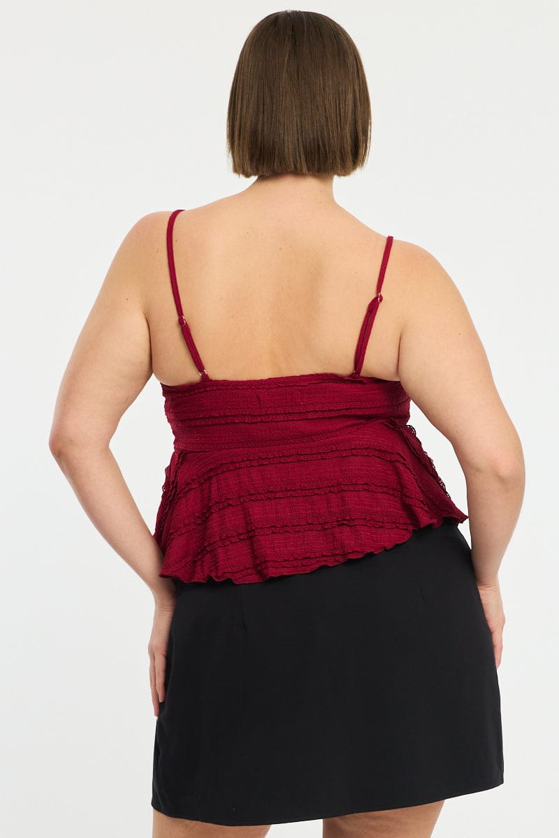 Red Texture Cami Top Lace for YouandAll Fashion