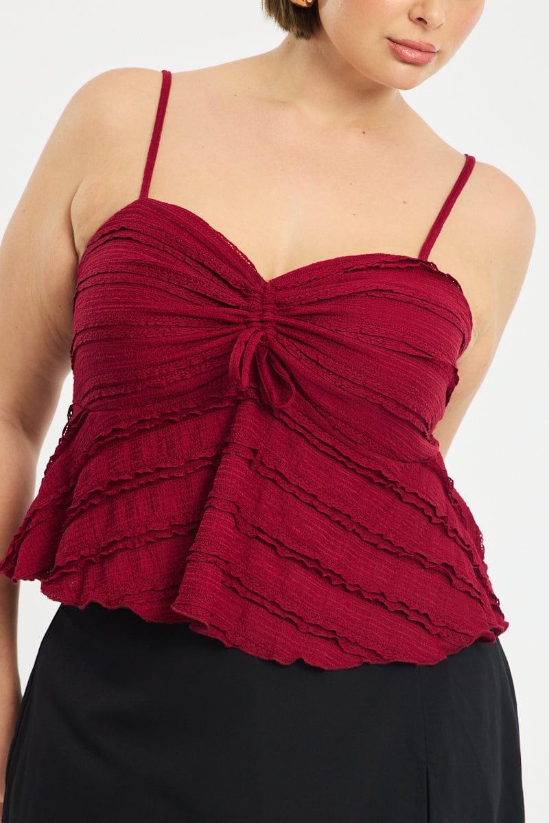 Red Texture Cami Top Lace for YouandAll Fashion