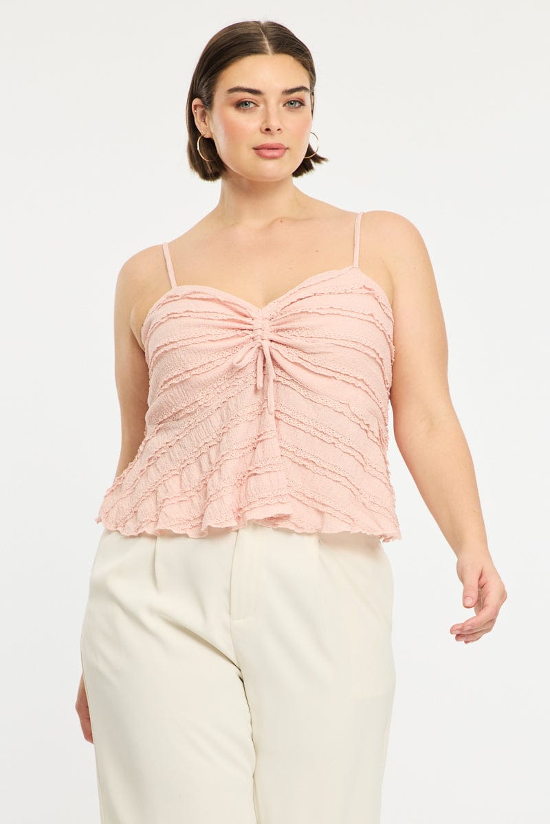 Pink Textured Cami Top Lace for YouandAll Fashion