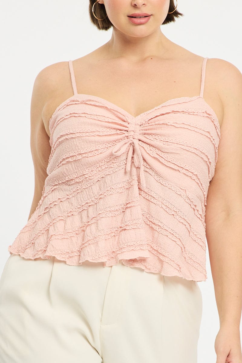 Pink Textured Cami Top Lace for YouandAll Fashion