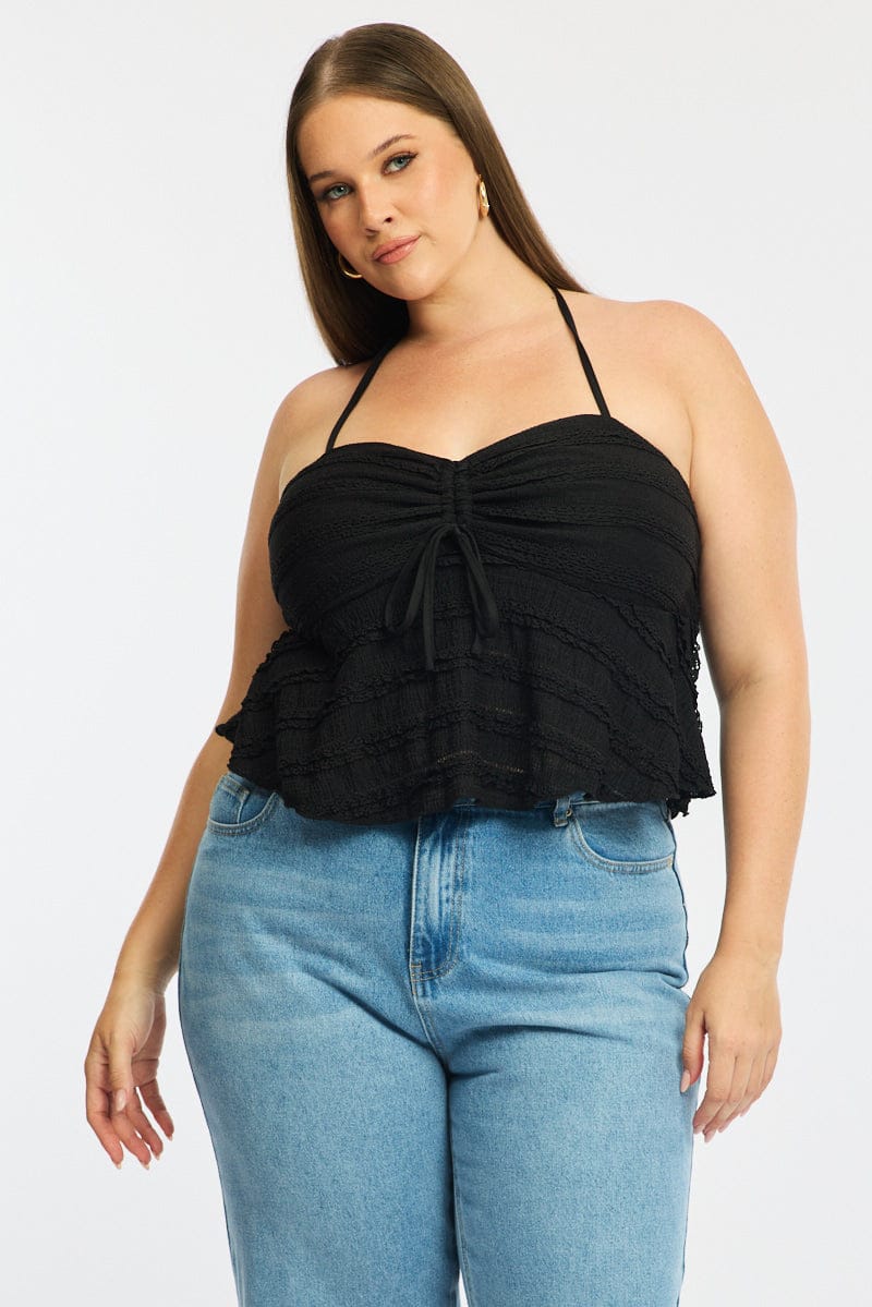 Black Lace Top Sleeveless Ruched Bust for YouandAll Fashion