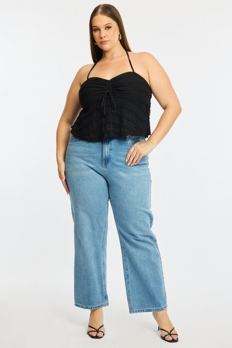 Black Lace Top Sleeveless Ruched Bust for YouandAll Fashion